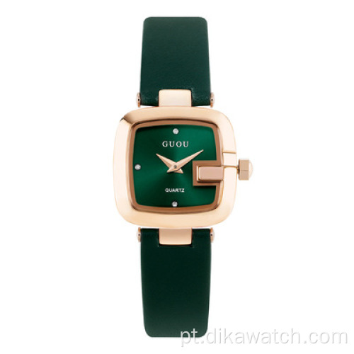 Relógios de senhora GUOU relógio de pulso de luxo relógio simples de couro quartzo relógio de pulso para mulheres retro pequeno quadrado coreano edição relógio